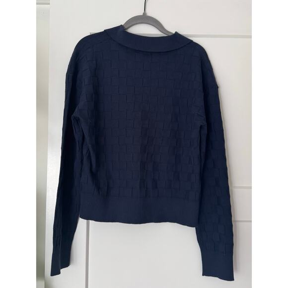 Monrow Navy Checkered Polo Sweater S NWOT - Picture 8 of 10